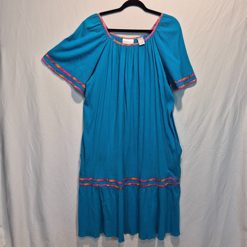 Cabernet Womens L House Dress Blue Patio Midi  MuuMuu Caftan Vintage Coastal